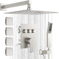 Shower System with Body Jets, Bostingner Shower Faucet Set 12' Rain Shower Head with Handheld Spray, Can Use at Same Time, 3 Way Push Button Diverter Shower Set Complete, Brushed Nickel