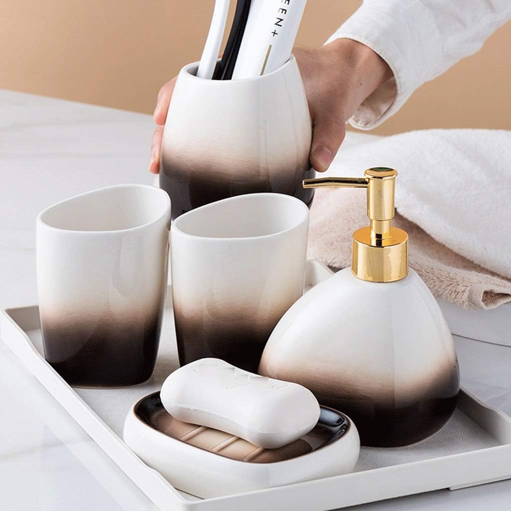 Countertop Soap Dispensers Bathroom Accessory Set 5/6 Piece Ceramic Bathroom Accessories Set 450Ml/15.2Oz Soap Dispenser Gradient Brown Bathroom Gift Set Soap Dispensers-OneColor-6 Piece Set