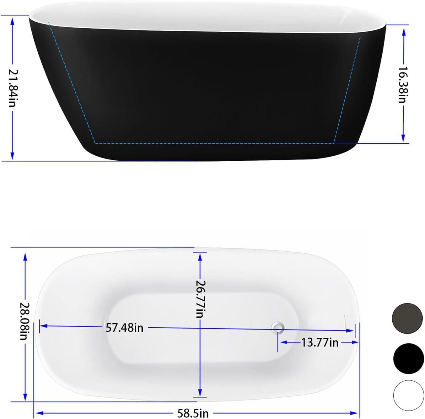 59' Acrylic Freestanding Bathtub, Single Slipper Free Standing Tub, Soaking Tub with Integrated Slotted Overflow, Toe-Tap Chrome Drain, cUPC Certified, Matte Black