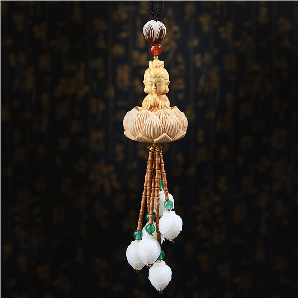 Car Interior Good Luck Pendant Bodhi Seeds Lotus Flower Goddess Of Mercy Car Rearview Mirror Charm Birthday Gift Car Charm