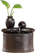 Tabletop Ceramic Tabletop Fountain Small Water Ornamentn for Office Home Decoration Decor(Black)