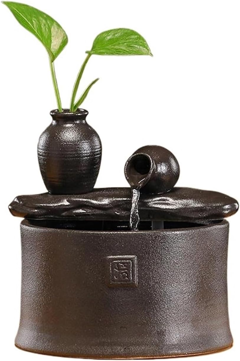 Tabletop Ceramic Tabletop Fountain Small Water Ornamentn for Office Home Decoration Decor(Black)