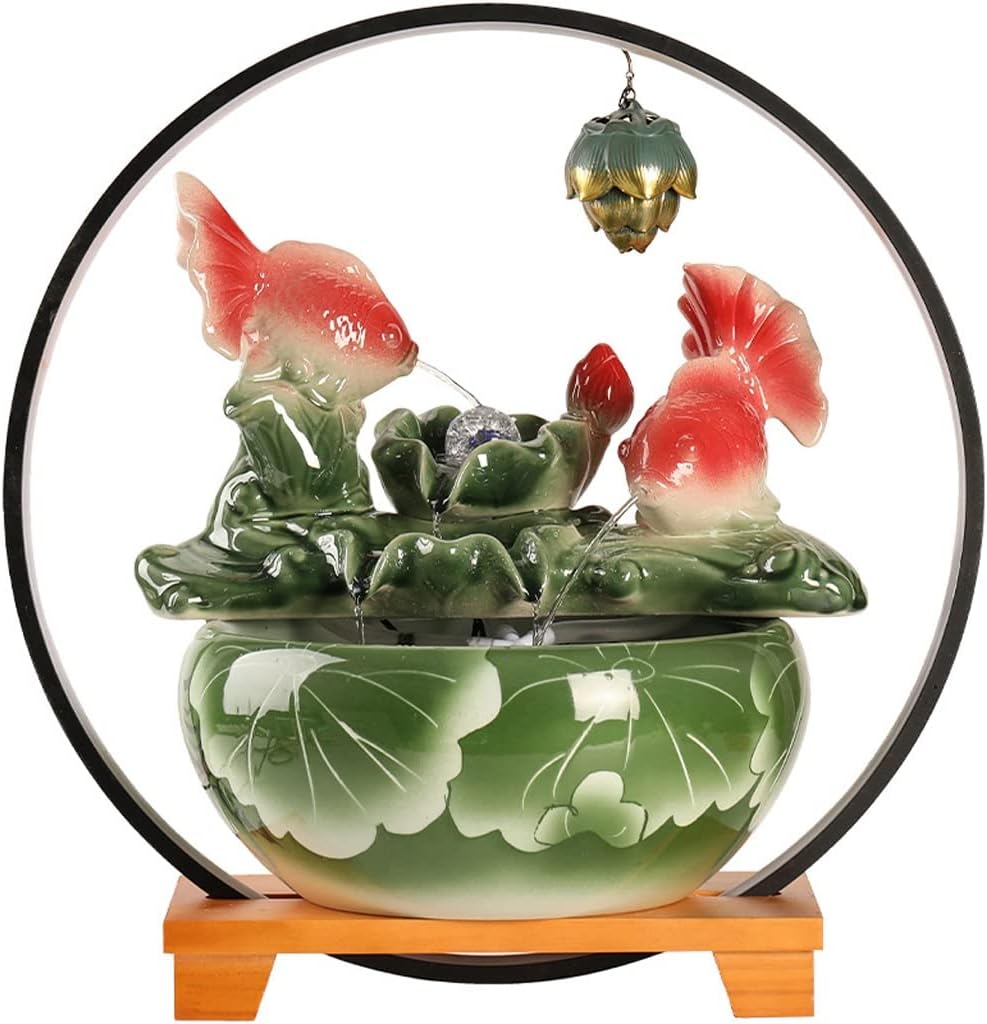 HIHELO Desktop Fountain Tabletop Fountain Chinese Ceramic Water Fountain Office Desktop Decoration Tabletop Waterfall Fountain Water Fountain Outdoor (Color : A)