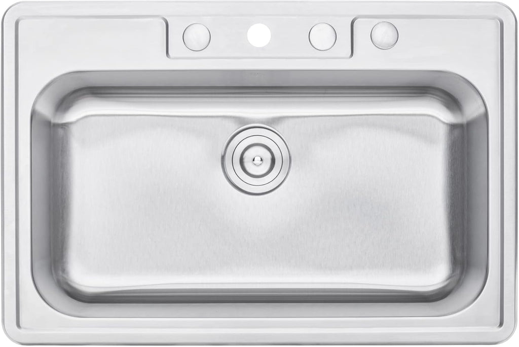 CozyBlock 33 x 22 x 9 Inch Top-mount/Drop-in Stainless Steel Single Bowl Kitchen Sink with Strainer and Silicon Dishrack - 18 Gauge Stainless Steel-4 Faucet Hole