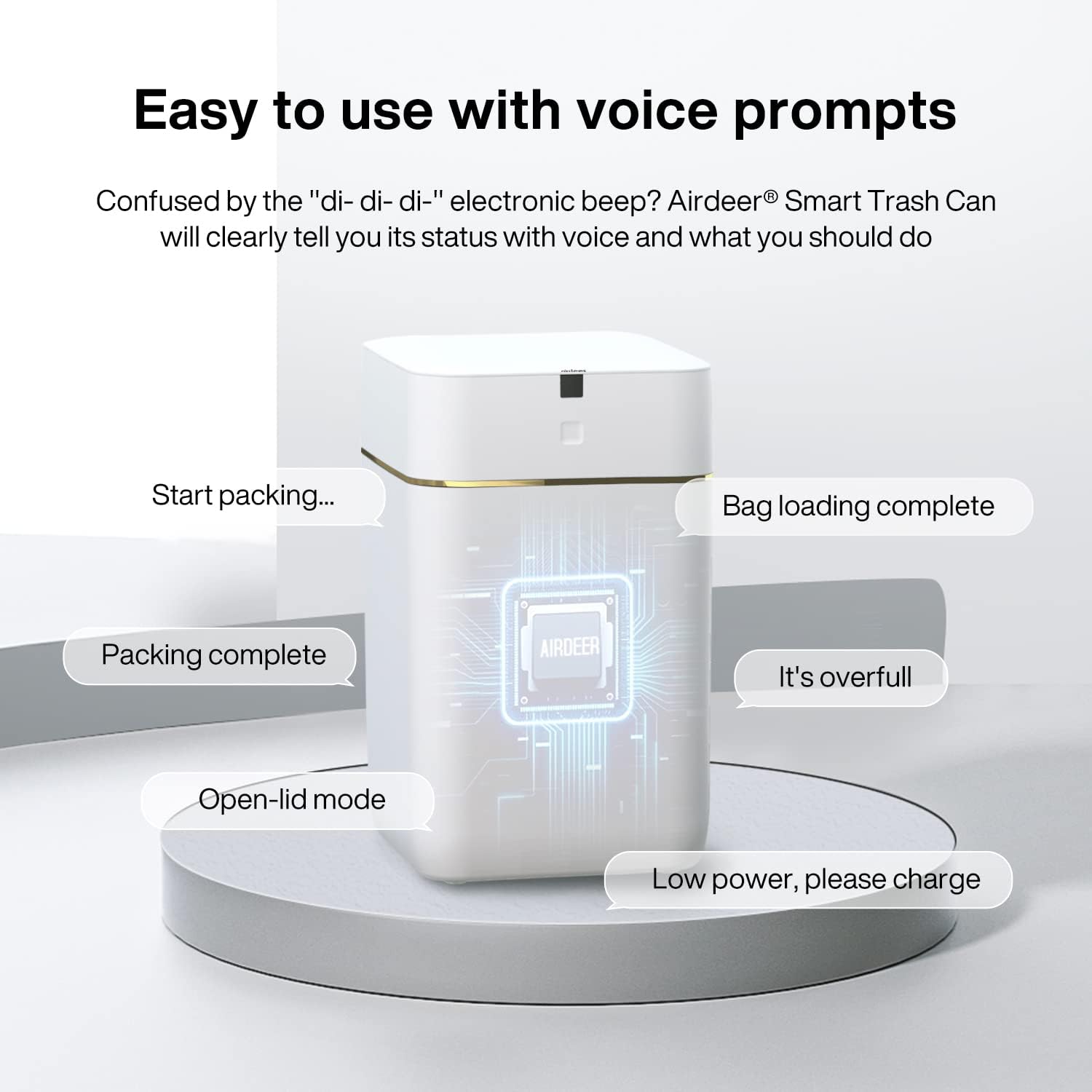 Airdeer Automatic Trash Can, 4 Gallon Self Sealing and Self-Changing Smart Trash Can, Motion Sensor, Touchless Garbage can with lid for Kitchen Bathroom Office, 6 Refill Rings(A1, Golden line)