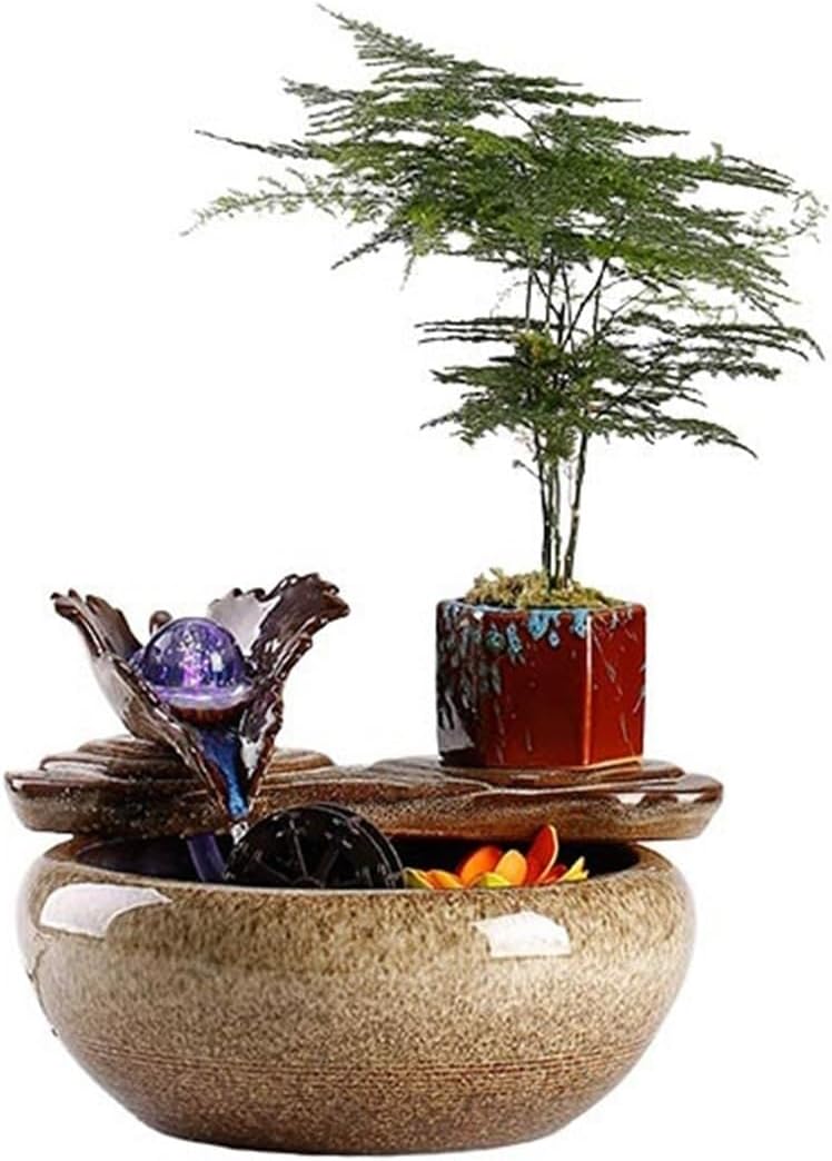 Tabletop Chinese Style Tabletop Fountain Relaxation Water Feature Circulating Ceramic Fish Tank Decor