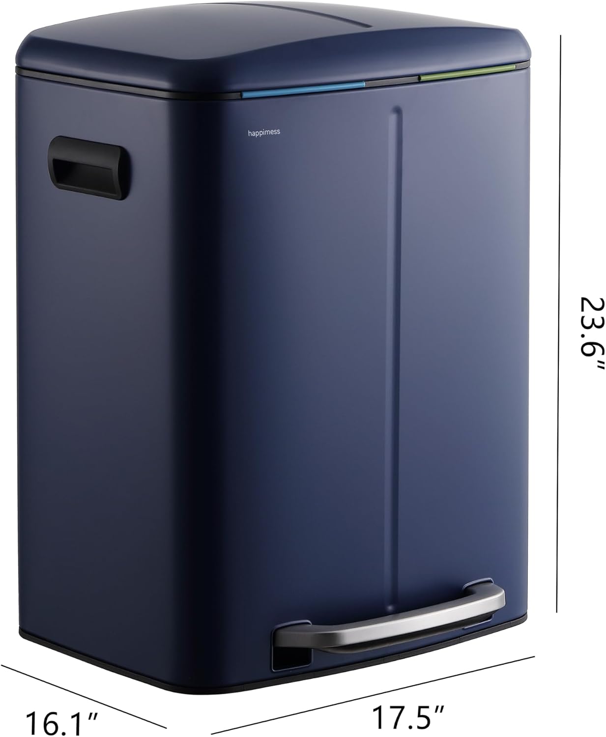 happimess HPM1005J Marco Rectangular 10.6-Gallon Double Bucket Trash Can with Soft-Close Lid, Denim Blue, Fingerprint Resistant, Modern, Minimalistic for Home, Kitchen, Office, Bedroom, Bathroom
