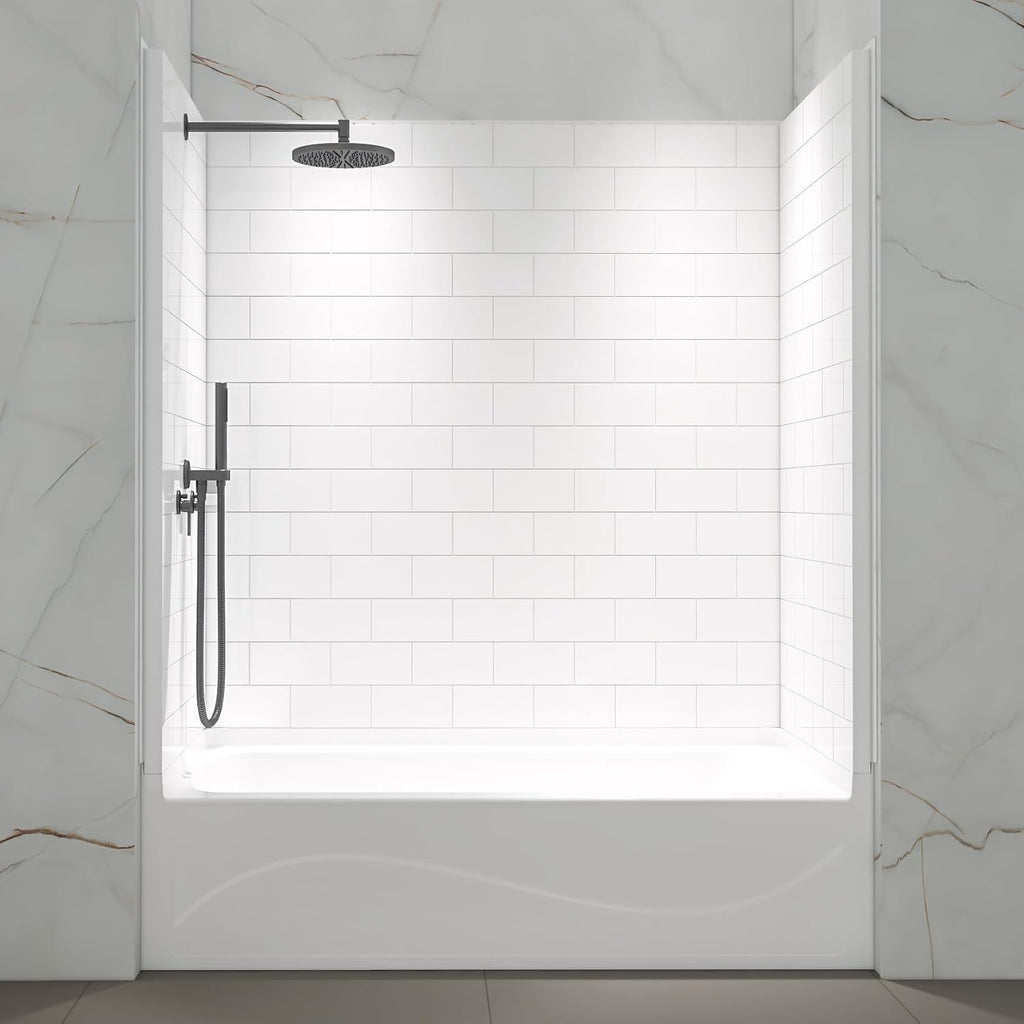 WOODBRIDGE 60 in. W x 32 in. D x 64 in. H 4-Piece Alcove Tub Wall Kit with Staggered Brick Pattern,Gloss White Finish