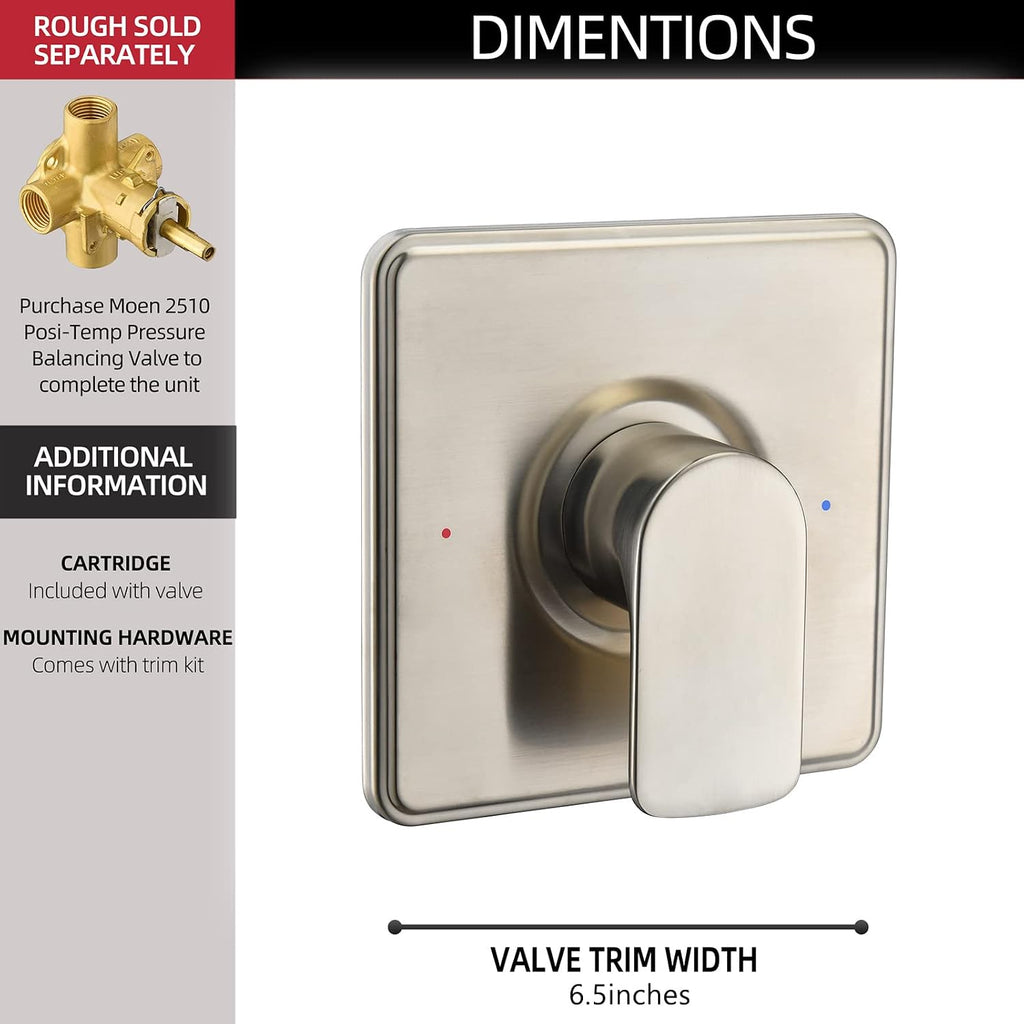 Tearel Replacement for Moen Posi Temp Shower Valve and Trim Kit, Complete Set for Tub and Shower Faucet, Includes Valve Body, Handle, Escutcheon Plate, Tub Spout, Brushed Nickel