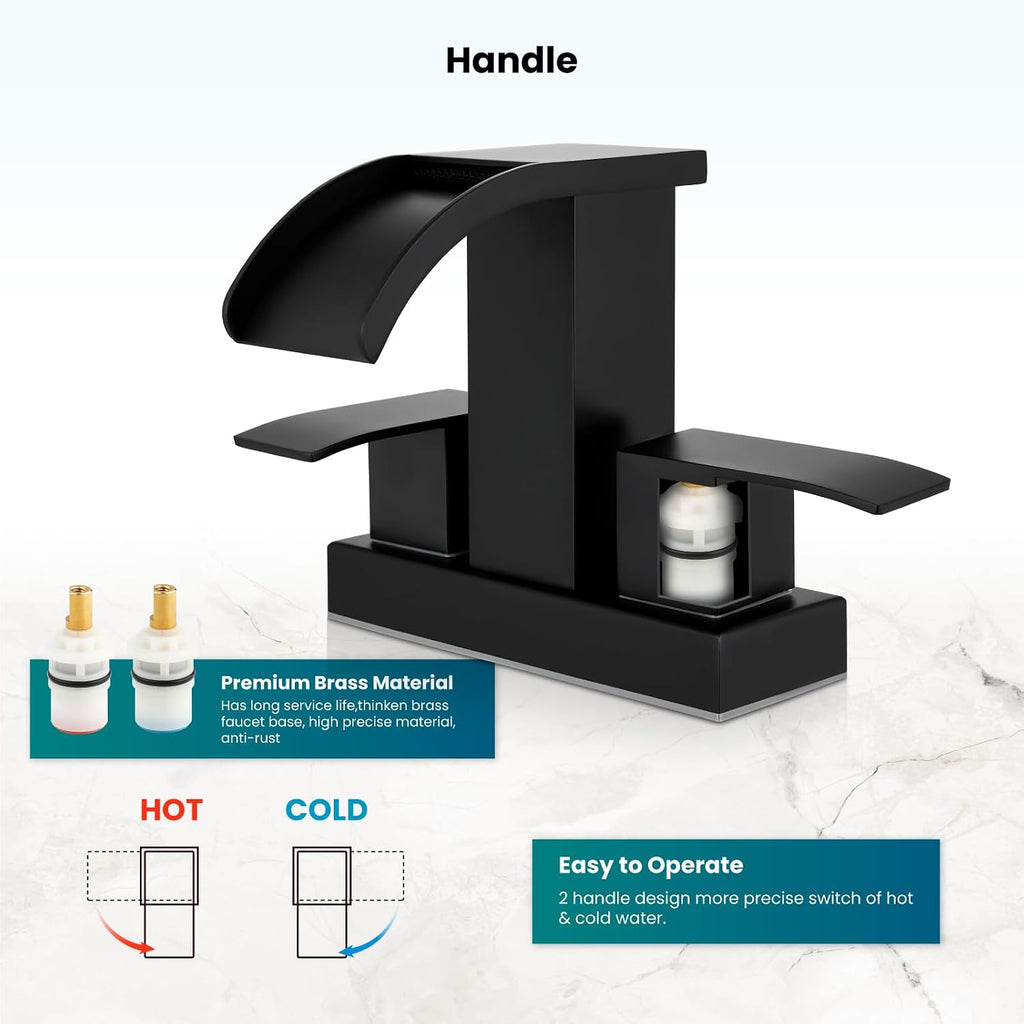 gotonovo Rainfall Bathroom Shower System Wall Mounted Pressure Balancing Valve 12 Inch with gotonovo 4 Inch Centerset Waterfall Bathroom Sink Faucet Deck Mount 2 Handle with Pop Up Drain Matte Black
