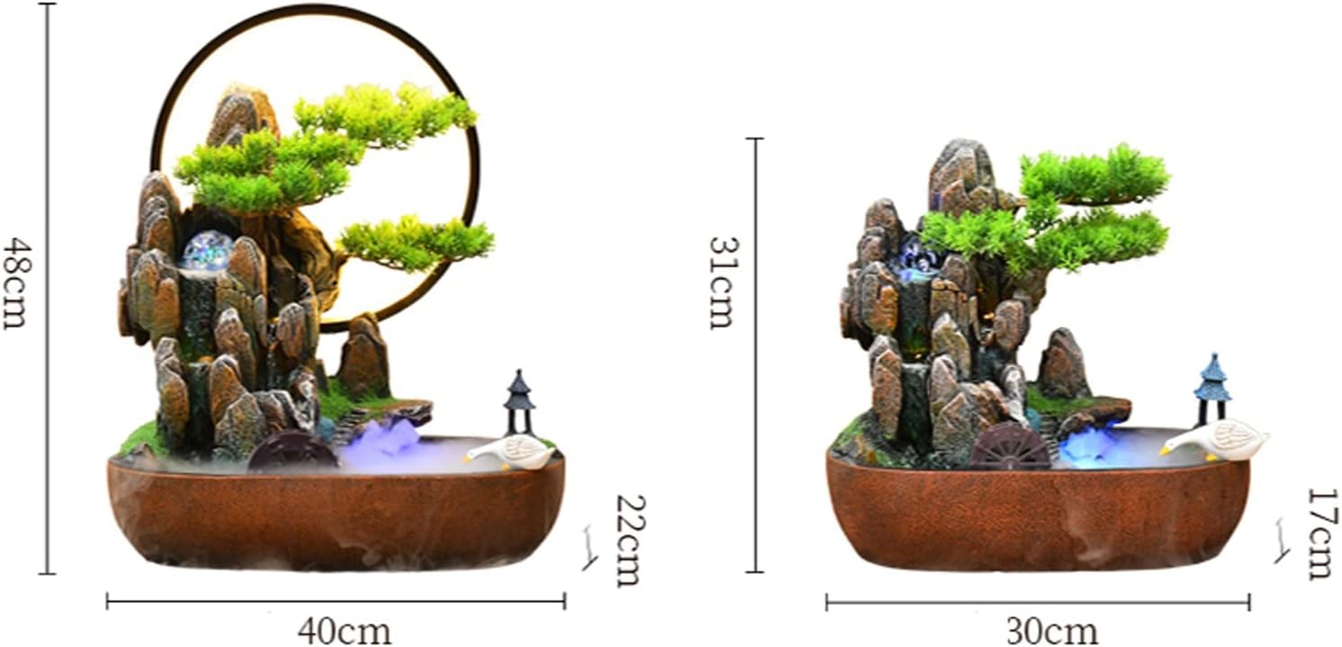 HIHELO Desktop Fountain Indoor Tabletop Fountain Resin Fountain Artificial Bonsai Trees and Stones Mountain Relaxing Waterfall Fountain Home Decoration Fountain Water Fountain Outdoor (Size : Small)