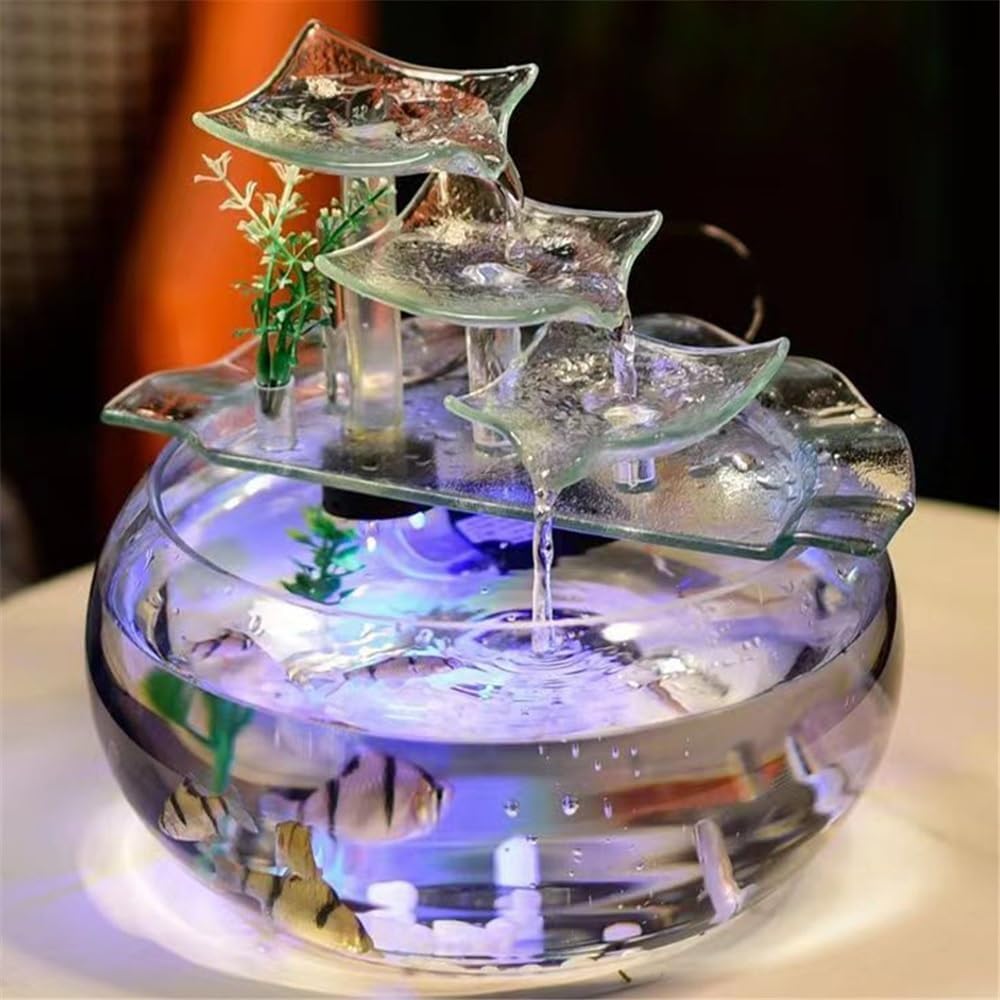 GRFIT Indoor Fountain Glass Flow Zen Aquarium Fountain, Modern Minimalist Desktop Decoration Tabletop Fountain
