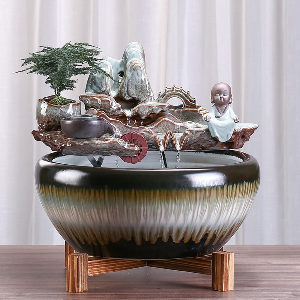 GUERNSEY Tabletop Fountain Tabletop Fountains Chinese Style Ceramic Fish Tank Circulating Water Fountain Ornaments Living Room Office Rockery Desktop Fountain Indoor Fountain