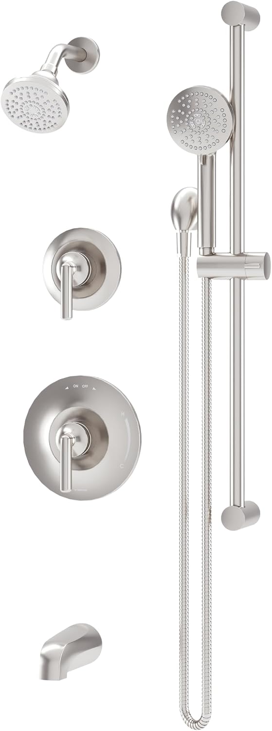 Symmons Birch HydroMersion Double Handle Tub and Shower Trim Kit with Hand Spray in Satin Nickel (Valve Not Included) - 5996STN15TRM