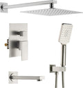 KIBI Shower System with Valve, 3-Function Wall Mounted Shower Faucet Set – Solid Brass Pressure Balanced Shower System with Handheld Shower, 15 Inch Shower Arm, Brushed Nickel (KSF406)