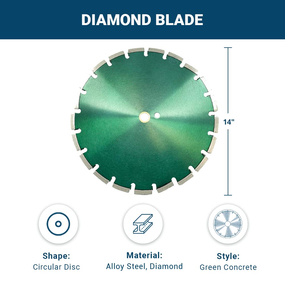 Benchmark Abrasives 14 Inch Hot Pressed Sintered Turbo Diamond Blade for Angle Grinder with Steel Core for Cutting Brick Ceramic Tile Granite Marble - 14' Circular Saw (14', Green Concrete)