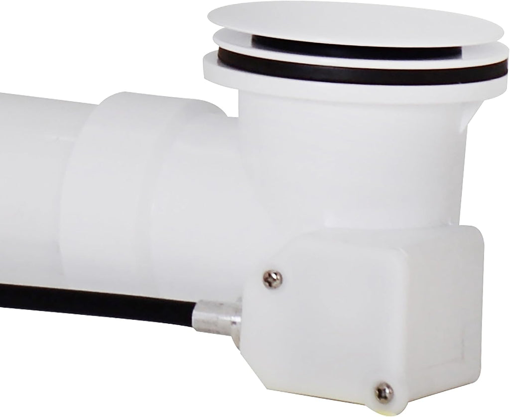 Westbrass D50P35SRE-50 35' Cable Drive Bathtub Drain Trim with Rotary Overflow Cover Knob, Pop-Up Stopper Sch. 40 PVC Fittings, Powder Coat White