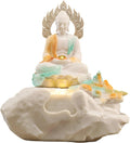 Zen Buddha Tabletop Fountain with LED Lights & Crystal Accents – Indoor Meditation Waterfall Feature with Cascading Water for Home, Office, Living Room or Bedroom – Free 10 Free Crystals (Style 2)