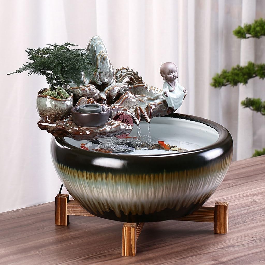 GUERNSEY Tabletop Fountain Tabletop Fountains Chinese Style Ceramic Fish Tank Circulating Water Fountain Ornaments Living Room Office Rockery Desktop Fountain Indoor Fountain