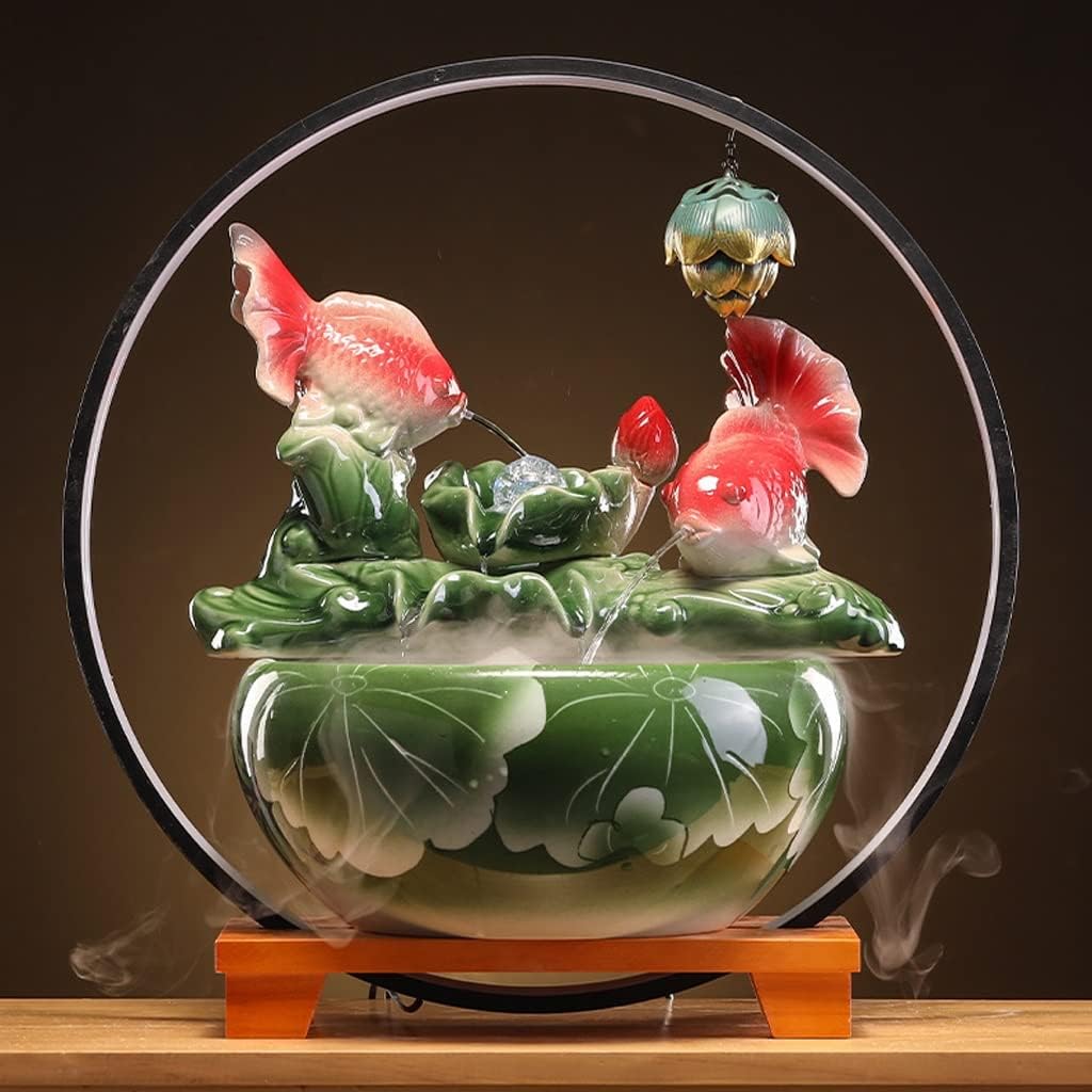 HIHELO Desktop Fountain Tabletop Fountain Chinese Ceramic Water Fountain Office Desktop Decoration Tabletop Waterfall Fountain Water Fountain Outdoor (Color : A)