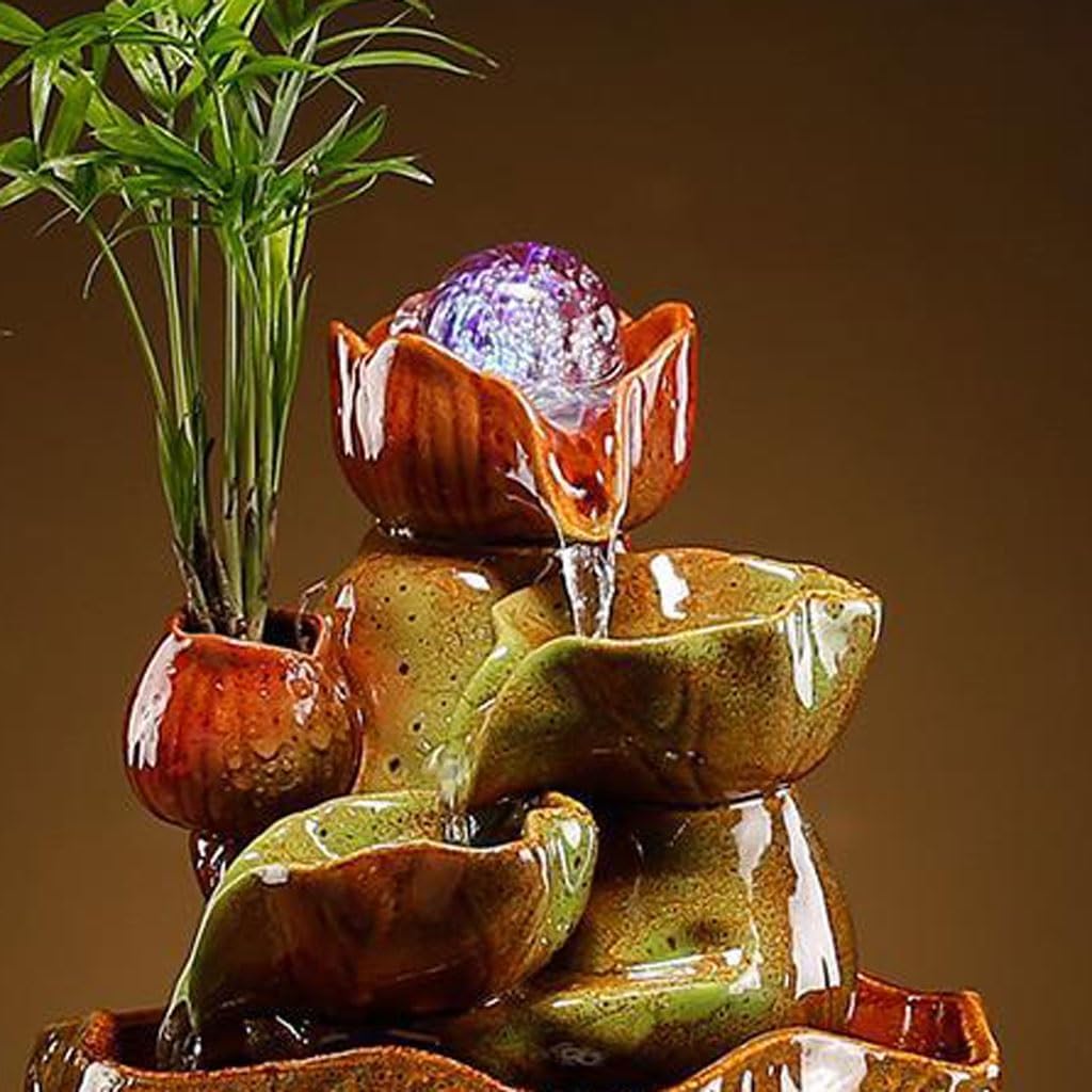 GUERNSEY Tabletop Fountain Chinese Style Water Circulation Water Ornaments Home Fountain Living Room Office Desktop Fountain Decorations Indoor Fountain