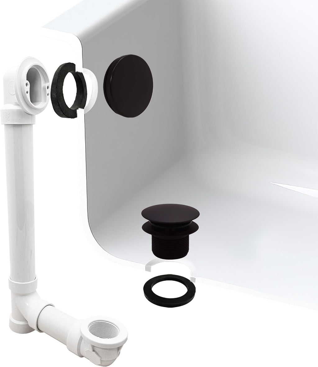 Westbrass 493244H-12 14' Sch. 40 PVC Bath Waste & Overflow Assembly with Illusionary Faceplate and Tip-Toe Drain Plug, Oil Rubbed Bronze (4-Pack)