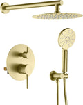 KIBI Circular Bathroom Shower System | 2-Function Wall Mounted Shower Faucet Set | Solid Brass Pressure Balanced Valve Construction | Durable and Leak-Free | Brushed Gold Finish (KSF403)