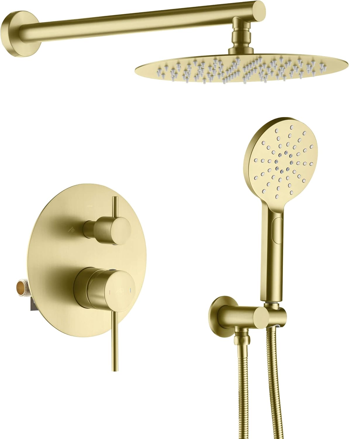 KIBI Circular Bathroom Shower System | 2-Function Wall Mounted Shower Faucet Set | Solid Brass Pressure Balanced Valve Construction | Durable and Leak-Free | Brushed Gold Finish (KSF403)