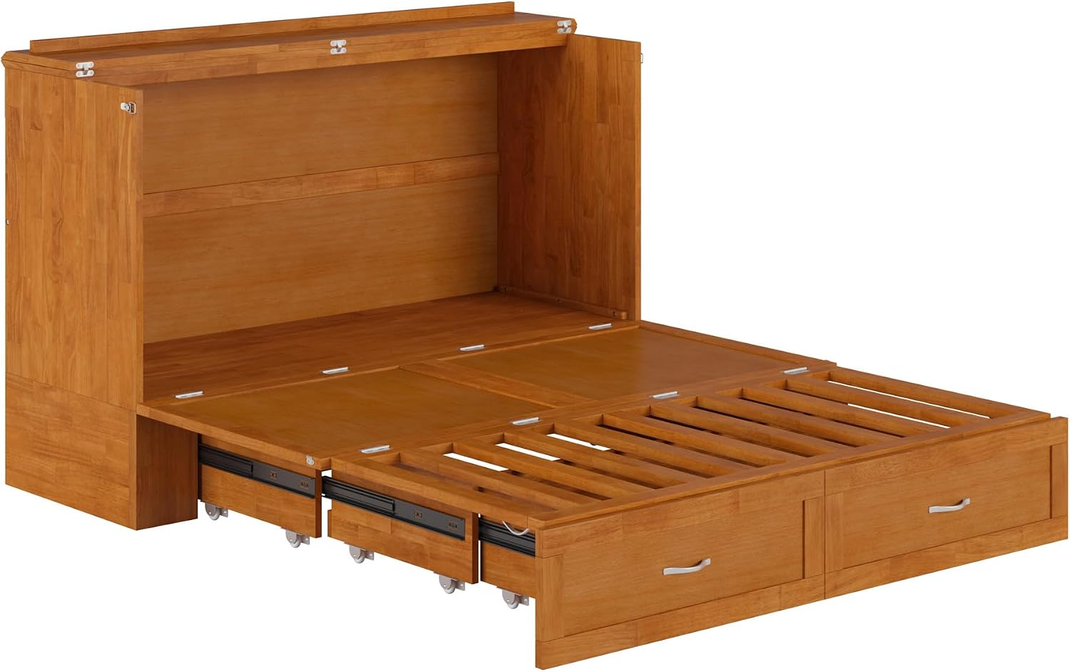 AFI Hamilton Queen Murphy Bed Chest with Mattress, Storage, and Built-in Charger in Light Toffee