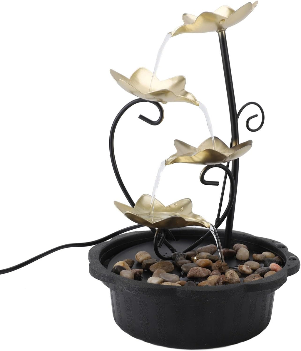 Tabletop Fountain with LED Lights Flowing Water Desktop Fountain for Home & Office, USB Powered Relaxation Decor with Adjustable Flow Silent Pump (9.1x9.1x13.6)