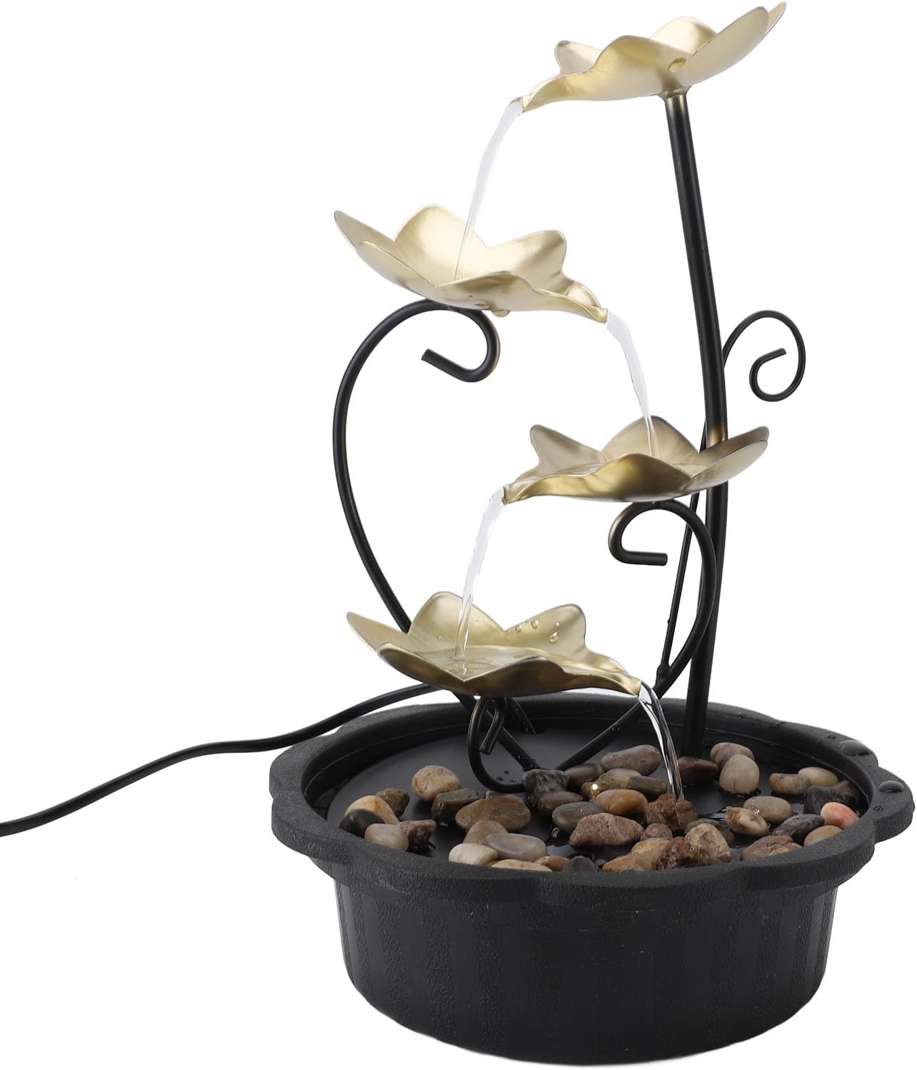 Tabletop Fountain with LED Lights Flowing Water Desktop Fountain for Home & Office, USB Powered Relaxation Decor with Adjustable Flow Silent Pump (9.1x9.1x13.6)