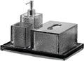 Soap Dispenser Black Translucent Resin Bathroom Accessory Set, 4 Pieces Bathroom Accessories Complete Set Vanity Countertop Accessory Set, Includes Soap Dispenser, Cup, Tissue Box and Tray Soap Dispen