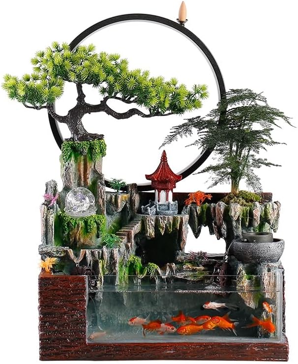 GUERNSEY Tabletop Fountain Tabletop Fountain Creative Living Room Water Fountain Humidifier Fish Tank Landscape Decoration Landscaping Office Desktop Decoration Indoor Fountain