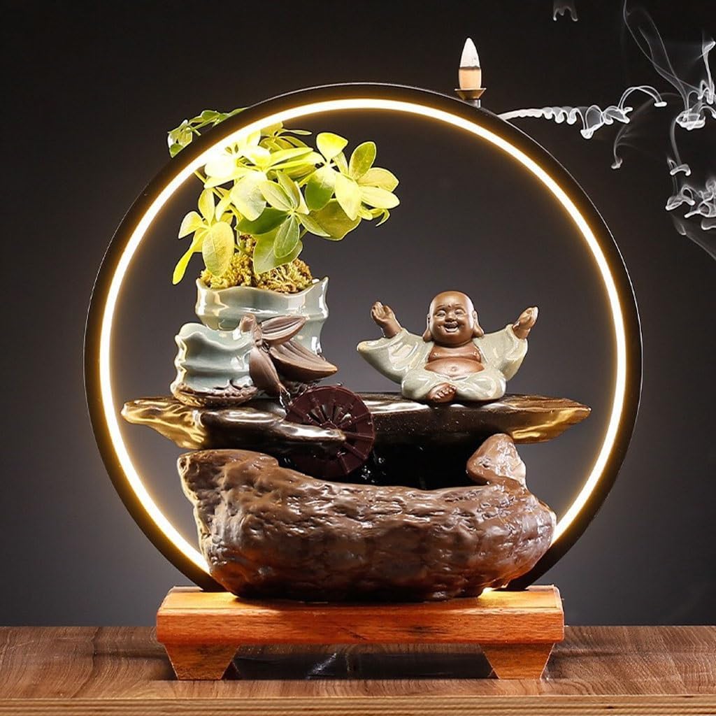 GUERNSEY Tabletop Fountain Chinese Style Flowing Water Ceramic Ornaments Living Room Desktop Fountain Porch Circulating Water Decorative Fountain Indoor Fountain