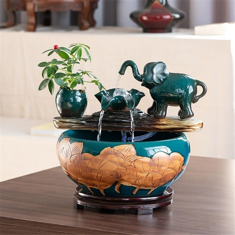 Tabletop Fountain Ceramic Modern Design Water Feature Indoor Tabletop Desktop Home Decoration Office Decor(Large)