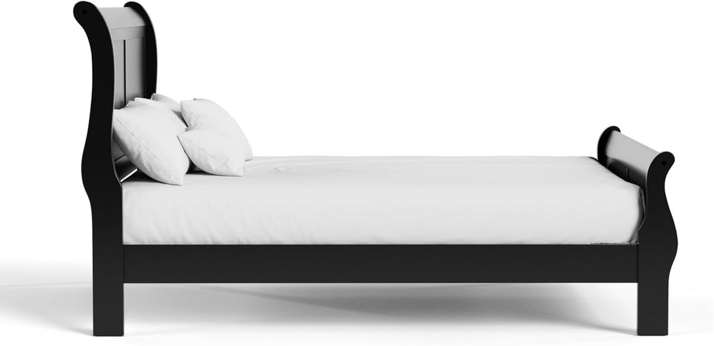 Furniture of America Arabella Traditional Wood Queen Bed Frame with Headboard and Footboard, Elegant Sleigh Design Bedframe for Bedroom, Guest Room, Easy Assembly, Box Spring Required, Black
