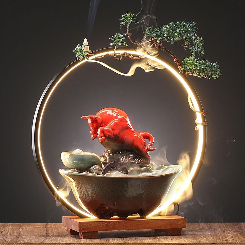 GUERNSEY Tabletop Fountain Chinese-Style Office Desktop Circulating Water Fountain Ornaments Home Living Room TV Cabinet Desktop Decorations Indoor Fountain