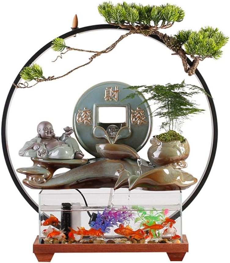 GUERNSEY Tabletop Fountain Tabletop Fountains Chinese Style Entrance Glass Fish Tank Ornaments Creative Flowing Water Table Fountain Ornaments Office Decorations Indoor Fountain