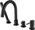 KIBI Circular Single Handle Roman Tub Faucet with Hand Shower | Deck Mounted Bathtub Faucet Set with Diverter | Durable Solid Brass Construction, Smooth Water Flow Control | Matte Black, KTF3101
