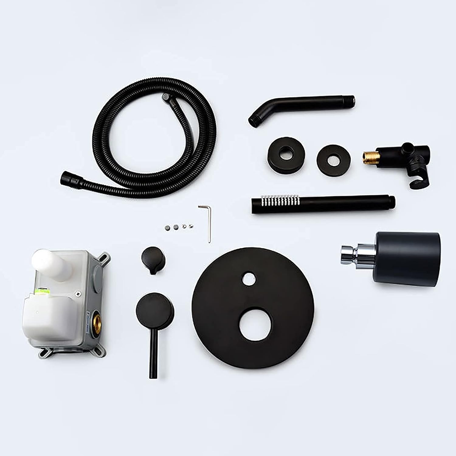 Shower System Round Rainfall Shower Head System with Handheld Combo Set, Wall Mounted Shower Faucet Set Complete with Brass Valve and Trim Kit (Color : Black)