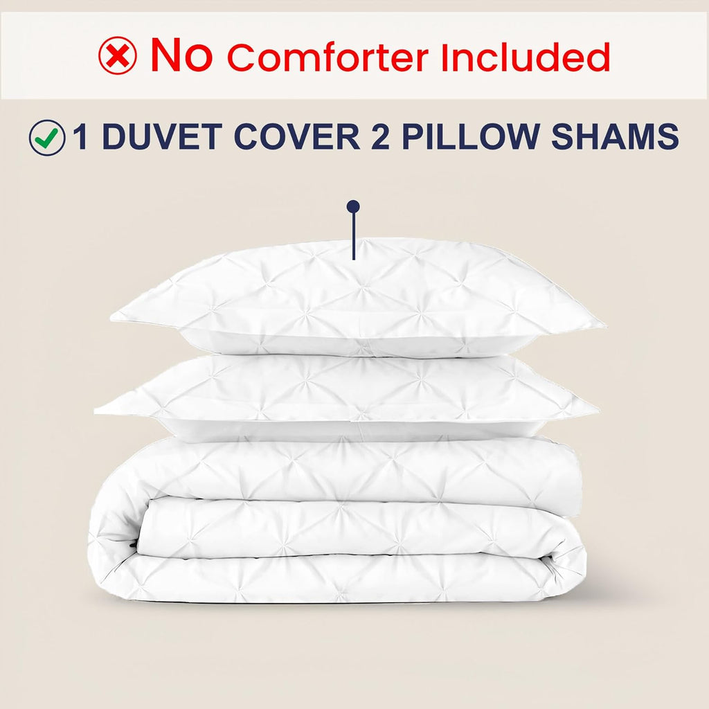 Kotton Culture 120'x 120' 3 Pc Super King Plus Pinch Pleated - Pintuck Duvet Cover Set - 100% Egyptian Cotton 600 TC - Zipper Closure & 7 Internal Ties- Fits Extra Large King Inserts - White