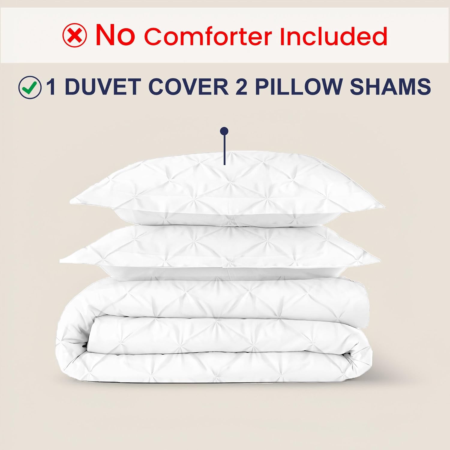 Kotton Culture 120'x 120' 3 Pc Super King Plus Pinch Pleated - Pintuck Duvet Cover Set - 100% Egyptian Cotton 600 TC - Zipper Closure & 7 Internal Ties- Fits Extra Large King Inserts - White