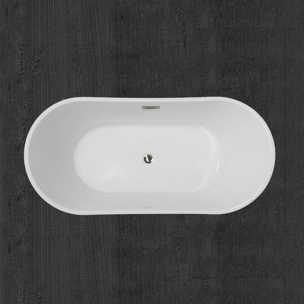 WOODBRIDGE 59' Acrylic Freestanding Bathtub Contemporary Soaking White Tub with Chrome Overflow and Drain
