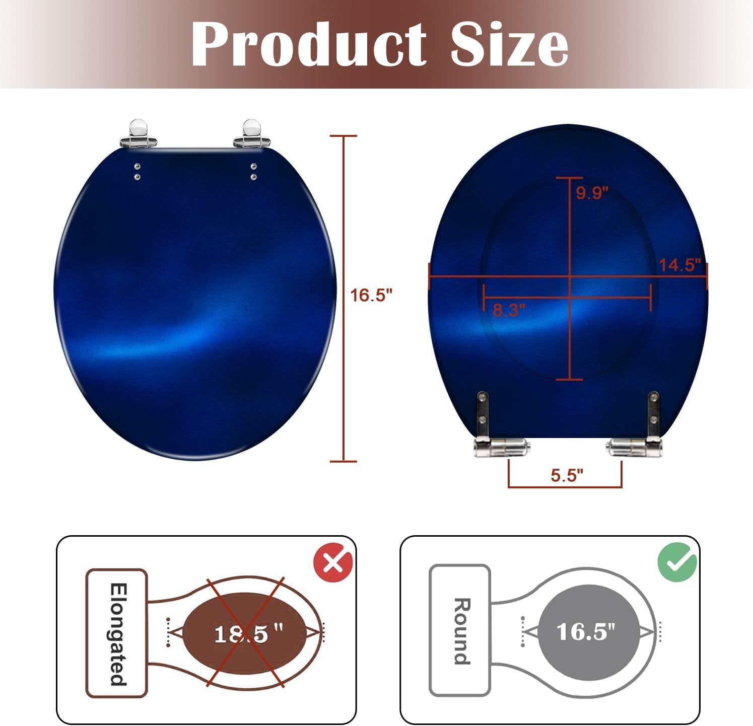 Round Toilet Seat Dark royal blue gradient mesh seamless bg overlay noisy texture Silk Resin Toilet Seat Slow Quiet Close Lid with Quick-Release Hinges Cover Bumpers Easy to Clean Install