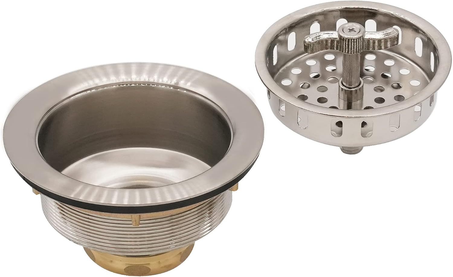 Westbrass CO2175-20 Combo Pack 3-1/2' Wing Nut Twist Style Large Kitchen Sink Basket Strainer and Waste Disposal Drain Flange with Stopper, Stainless Steel