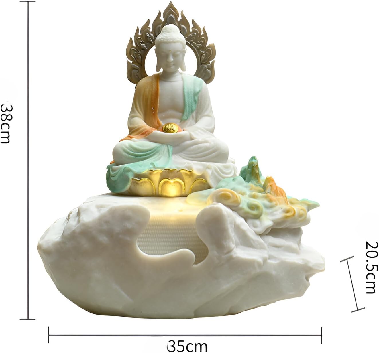 Zen Buddha Tabletop Fountain with LED Lights & Crystal Accents – Indoor Meditation Waterfall Feature with Cascading Water for Home, Office, Living Room or Bedroom – Free 10 Free Crystals (Style 2)