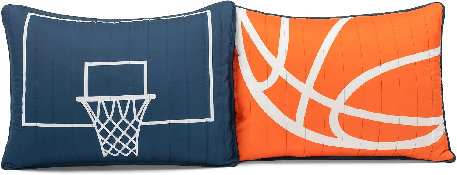 Lush Decor Basketball Game Reversible Quilt Queen Size 5 Piece Set, Full/Queen Navy - Kids Bedding Set - Queen Size Quilt - Sports Décor