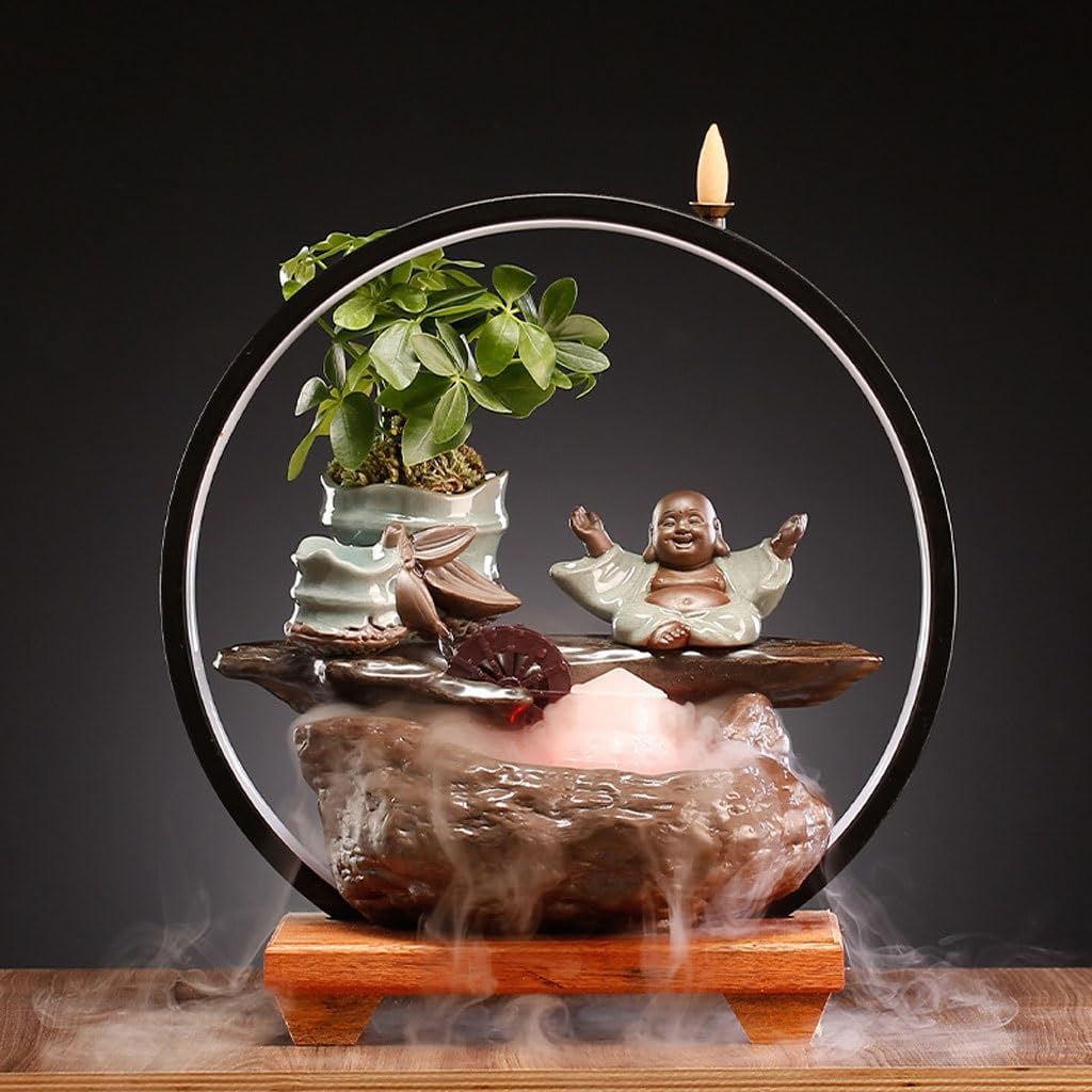 GUERNSEY Tabletop Fountain Chinese Style Flowing Water Ceramic Ornaments Living Room Desktop Fountain Porch Circulating Water Decorative Fountain Indoor Fountain