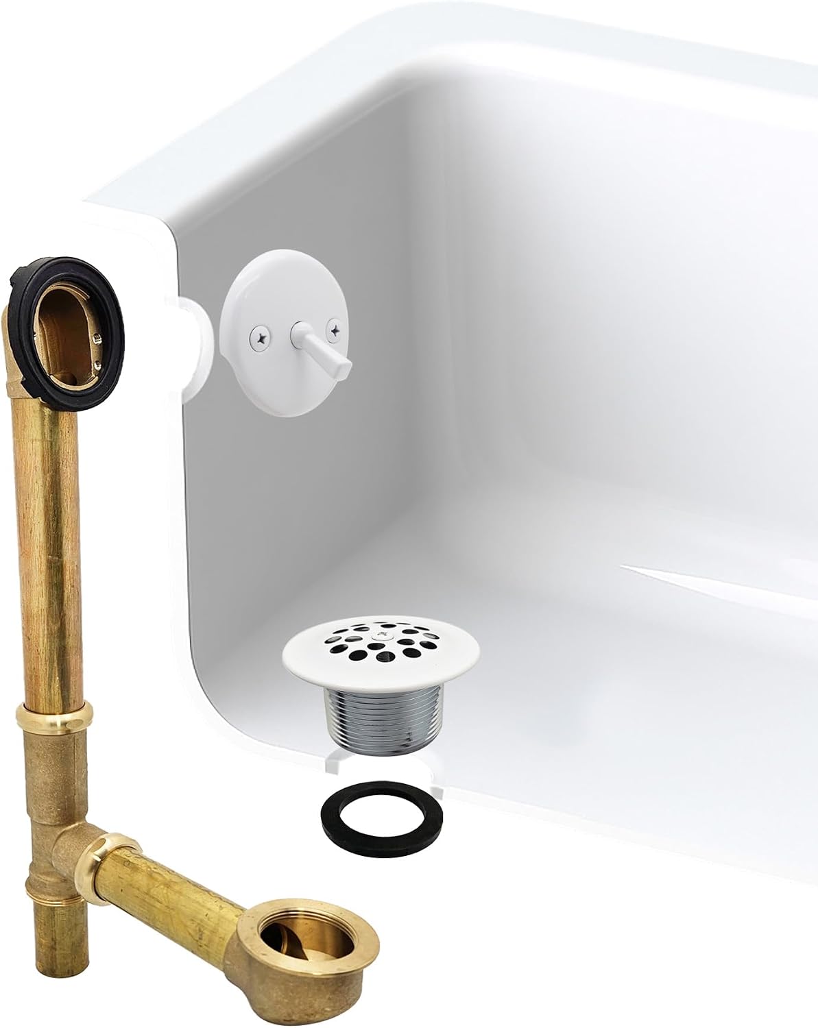 Westbrass A323-50 14' Bath Waste & Overflow Assembly with Trip Lever and Beehive Strainer Grid Drain, Powder Coat White