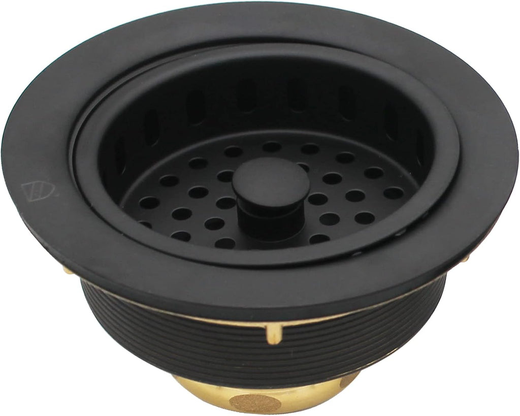 Westbrass CO2165S-62 COMBO PACK 3-1/2' Post Style Large Kitchen Sink Basket Strainer and Waste Disposal Drain Flange with Basket Strainer, Matte Black